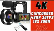 Video Camera 4K Camcorder Vlogging 48MP 30FPS 3" Touch Screen 18X Digital Zoom REVIEW