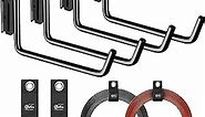 E-Track J Hook with Loop Storage Straps|E Track Accessories for Enclosed Trailer for Cargo Tie Down Systems in Trucks, Trailers|E-Track Hook for Cables, Rope for Home, Garage Storage(Pack of 4 Black)