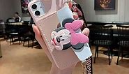for iPhone 15 Case,Puppy Minnie Mouse Cute Cartoon Card Holder Bag Oblique Straddle Rope Soft TPU Women Girls Kids Protective Phone Case for iPhone 15 6.1 inch
