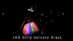 Girls Unicorn Princess Costume LED Light Up Birthday Outfit