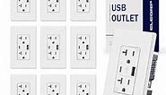 ELEGRP USB Charger Wall Outlet with Type A & Type C USB Ports, 20 Amp Duplex Tamper Resistant Receptacle Plug, Wall Plate Included, UL Listed (10 Pack, Matte White)