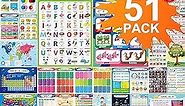 51PCS Educational Preschool Posters For Toddlers Kindergarten Classroom Learning Decoration Kids Posters With 400 Glue Dots 16'' X 11'' Teach Numbers Letters Colors Days and More learning Posters