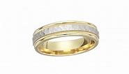 Men's 14k Gold Two-Tone 6mm Comfort Fit Carved with Hammered Center and Milgrain Wedding Band, Si...