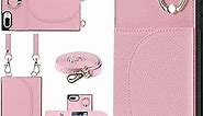 Jaorty Crossbody Phone Cases for iPhone 7 Plus / 8 Plus with Card Holder for Women,iPhone 8 Plus Case Wallet with Lanyard Strap,PU Leather Magnetic Clasp [Ring Holder Kickstand],5.5" (Pink)