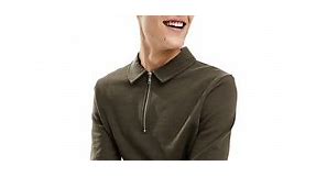ASOS DESIGN standard half zip sweatshirt with collar neck in brown | ASOS