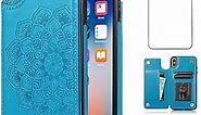 NKECXKJ Design for iPhone X/XS Wallet Case,PU Leather Phone Case with Screen Protector Card Holder,Stand Kickstand Shockproof Flip Protective Cover for iPhoneX iPhoneXs Women Men Girls 5.8 inch Blue