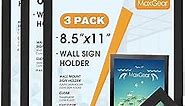 MaxGear Magnetic Sign Holder 8.5 x 11 Wall Mount, Self Adhesive Display Picture Frames with Strong Magnetic Border and Clear PVC, Document Poster Paper Holder for Home Office Store, 3 Pack