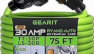 GearIT 20-Amp RV Power Extension Cord (75 Feet) 3-Prong NEMA TT-30P to L5-30R - Twist Locking Adapter, 125-Volt 10/3 STW 10AWG Gauge 3C, RV Trailer Campers, ETL Listed