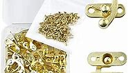 20 Pieces Jewelry Box Hardware Thickened Solid Antique Right Latch Hook Hasp Horn Lock Wood Jewelry Box Latch Hook Clasp and 80 Replacement Screws (Gold)