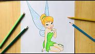 How to Draw Tinkerbell Step by Step Easy | Disney Fairy | Colored Pencil