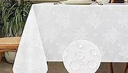 Romanstile Spring Jacquard Rectangle Tablecloth, Waterproof Elegant Damask Rose Floral Pattern Table Cloth, Washable Decorative Polyester Table Cover for Kitchen/Dining/Parties - White, 60 x 84 Inch