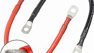 6 AWG Battery Cables,Silicone Wire,2 Feet(1 Feet Red,1 Feet Black) Power Inverter Cables with 5/16" Tinned Copper Lugs for Solar,RV,Auto,Marine Car,Boat