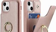 Lipvina for iPhone 13 Mini Case with Card Holder,Credit Card Holder,Ring Stand Kickstand,RFID Blocking,Flip PU Leather Shockproof Cute Phone Wallet Case for Women (5.4 inch,Rose Gold)