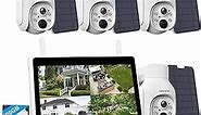 HXVIEW Solar Wireless Security Camera System with 10" LCD Monitor, 4PCS 4MP PTZ WiFi Battery Powered Camera Outdoor, 10CH Expandable NVR, 500GB HDD, PIR Human Detection, 2-Way Audio, Work with Alexa