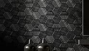 Simon&Siff Black Textured Wallpaper Modern Wallpaper for Bedroom Bathroom 3D Embossed Geometric Traditional Wallpaper Non Woven Hexagon Wallpaper Non-Pasted Wallpaper 17.3in x 26.2ft