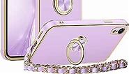 Miss Arts for iPhone XR Case, Ring Holder Stand Luxury Bling Electroplated Phone Case with Strap, Cute Soft TPU for iPhone XR Phone Cover for Women Girls, Purple