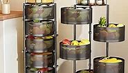 SAYZH Fruit Vegetable Basket for Kitchen, Rotating Storage Rack, 5 Tier Rolling Cart with top lid, Large Metal Wire Wheels, Black