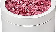 Eterfield Mothers Day Gifts Forever Flowers in a Box Real Roses That Last a Year Preserved Flowers for Delivery Prime Gift for Her Valentines Day (12 Pink Roses, Round White PU Leather Box)