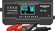 NEXPEAK 10-Amp Car Battery Charger, 12V and 24V Smart Fully Automatic Maintainer Trickle Charger w/Temperature Compensation for Truck Motorcycle Lawn Mower Boat Marine Lead Acid Batteries