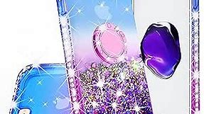Galaxy Wireless New iPod Touch Case,iPod Touch 5th/6th/7th Generation Case Liquid Glitter Quicksand Bling Sparkle Diamond Ring Stand Cases Compatible for Apple iPod Touch 5/6/7,Purple/Blue