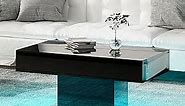 LED Coffee Table for Living Room, High Glossy Modern Coffee Table with 16 Colors LED Lights, Wooden Smart Rectangle Coffee Table for Living Room Table,Black