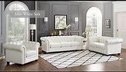 Hydeline Furniture Aliso Top Grain Leather Chesterfield Sofa in White