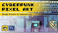 Cyberpunk Pixel Art Scene (Timelapse Commentary)