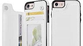 UEEBAI Case for iPhone 7 Plus iPhone 8 Plus, Luxury PU Leather Case with [Two Magnetic Clasp] [Card Slots] Stand Function Practical Soft TPU Case Back Wallet Flip Cover for iPhone 7 Plus - White
