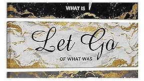 iKNOW FOTO 3 Pieces Black Grey and Gold Wall Art Accept Let Go Have Faith Bedroom Wall Decor Rustic Marble Inspirational Quotes Decor Women Girl Bedroom Bathroom Each Size 4x12 Inches