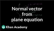 Normal vector from plane equation | Vectors and spaces | Linear Algebra | Khan Academy