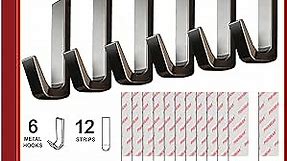 Damage Free Hanging Wall Hooks with Adhesive Strips, Adhesive Hooks for Hanging Heavy Duty, Removable Black Sticky Hooks, 6 Metal Hooks and 12 Strips