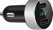 LIHAN Dual USB Car Charger,4.8A Output,Cigarette Lighter Voltage Meter Compatible with Apple iPhone,iPad,Samsung Galaxy,LG,Google Nexus,USB Charging Devices,Silver