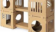 Navaris Modular Cardboard Cat House - DIY Corrugated Cardboard Configurable Play Tower Condo for Small Cats, Kittens, Rabbits - 4 Cubes with 2 Bridges