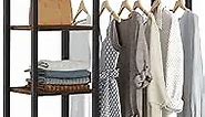 VECELO Open Garment Clothing Rack, Free-Standing Heavy Duty Storage Closet with 5 Shelves and Hanging Rod for Small Spaces, Max Load 350LBS, Brown