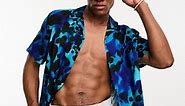 ASOS DESIGN relaxed revere shirt in blue leopard print | ASOS