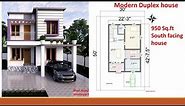 modern duplex house / south facing duplex house /2 cent house plan and elevation.