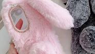 Mikikit Fluffy Bunny Ear Phone Case for S10e, Black Warm Smooth Rabbit Fur Cover for Girl Friends, TPU Soft Phone Shell Protective Case, Anti-Shock Gel Glitter Case for s10e