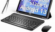 2024 Newest 10 Inch Tablet,3 in 1 Tablet with Keyboard Mouse pen, Android 13 Tablet 4G Cellular with 2 SIM 1 SD-64GB ROM TF Max 512GB,Octa-Core,1080 FHD,13MP,GMS-Zertifizierung,GPS/ WIFI/ BT(Black)