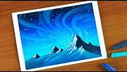 Simple Oil Pastel Northern Lights Painting for beginners | Oil Pastel Drawing Aurora
