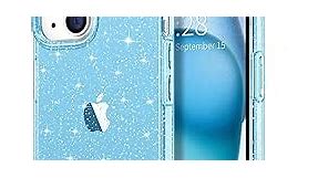Hython Case for iPhone 15 Plus Case Glitter, Cute Clear Glitter Sparkly Shiny Bling Sparkle Cover, Anti-Scratch Soft TPU Thin Slim Fit Shockproof Protective Phone Cases for Women Girls, Blue Glitter