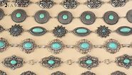 Navoky Boho Western Chain Belt Concho Belts Turquoise Waist Chain Silver Body Chains Body Accessories Jewelry for Women and Girls (Small)
