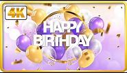 Purple and Gold birthday theme with balloons and confetti background video loops HD 3 hours