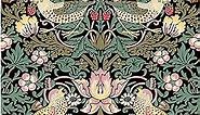 HAOKHOME 94029-3 Vintage Floral Peel and Stick Wallpaper Strawberry Thief Botanical Black/Olive/Pink Wall Murals Home Kitchen Bedroom Decor by William Morris 17.7in x 9.8ft
