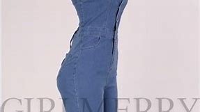 GIRLMERRY Sexy plus-size stretch denim button eyelet lace-up jumpsuit Wholesale CA003306