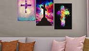 Christian Wall Art Cross Decor Religion Art Canvas Print Poster Home Decor Artwork Colorful Cross Modern Graffiti Decor Picture Wooden Frame is Easy Hang Suitable for Living Room Bedroom -36"W×16"H