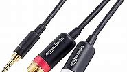 Amazon Basics 3.5 Aux to 2 x RCA Adapters, Audio Cable for Amplifiers, Active Speakers with Gold-Plated Plugs, 8 Feet/2.4 m, Black