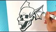 EASY How to Draw SKULL BAT WINGS - Halloween Drawings