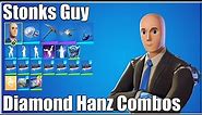 Fortnite, Stonks Guy Skin Combos (Diamond Hanz Outfit) + Gameplay, To The Moon!