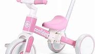 XIAPIA Tricycles for 1-3 Year Olds, 5 in 1 Toddler Balance Bike with Removable Pedal, Push Trike Toys with Adjustable Pushrod for 2 3 4 5 Year Old Boys & Girls, Birthday Gifts for Kids (Pink)