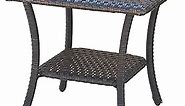 Patio Tables Wicker Coffee Table - Rattan End Table with 2-Tier Storage Shelf Side Table for Outdoor Outside Square Brown